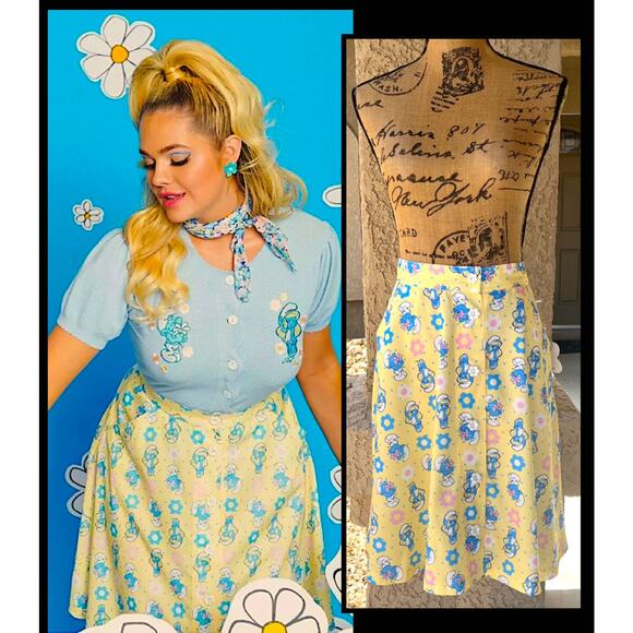 Smurf and Smurette Unique Vintage Floral Character Skirt Prt Plus Size: 5X / 26 - Picture 2 of 5